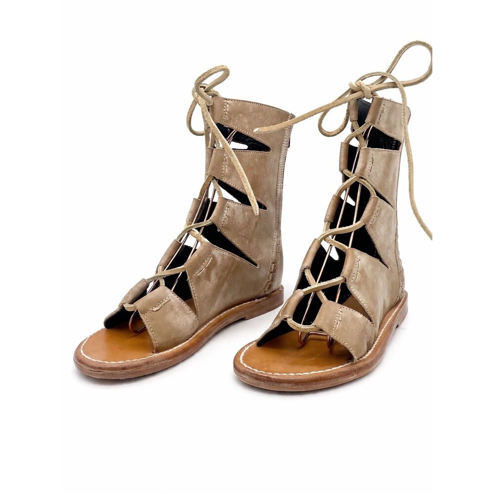 Freebird Caesar Gladiator Sandals 6 Taupe Leather Lace Up Boho Festival Ceasar